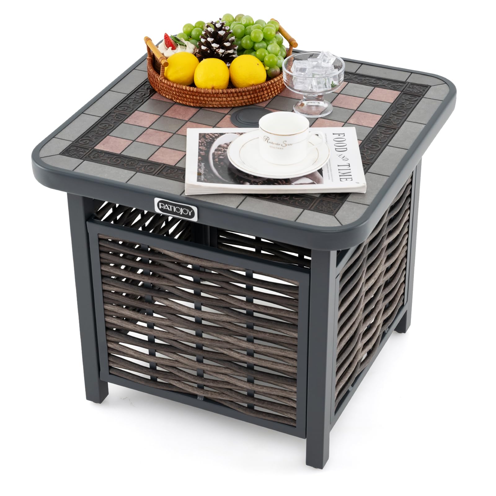 Table d'appoint d'extérieur en rotin PE 54,6 cm Tangkula, table d'appoint carrée de patio tout temps avec plateau en résine